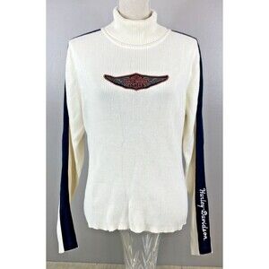 Vintage Womens XL Harley Davidson Turtleneck Sweater Shirt Flawed